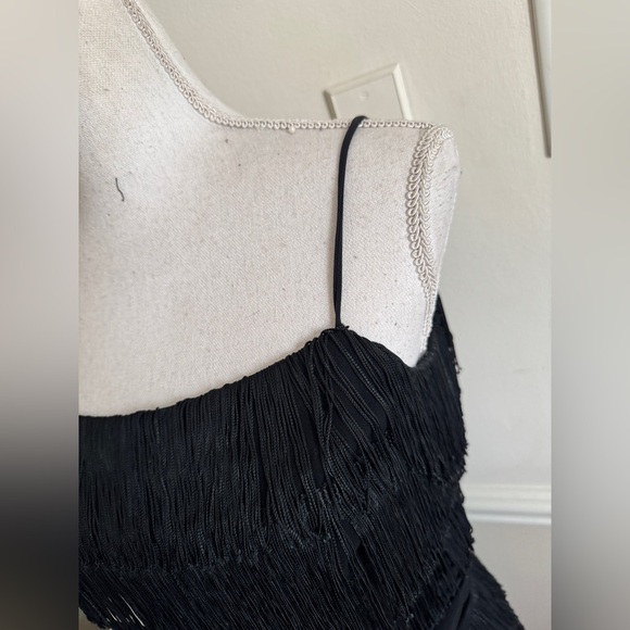 50s Vintage Black Fringe Wiggle Dress - Picture 4 of 10